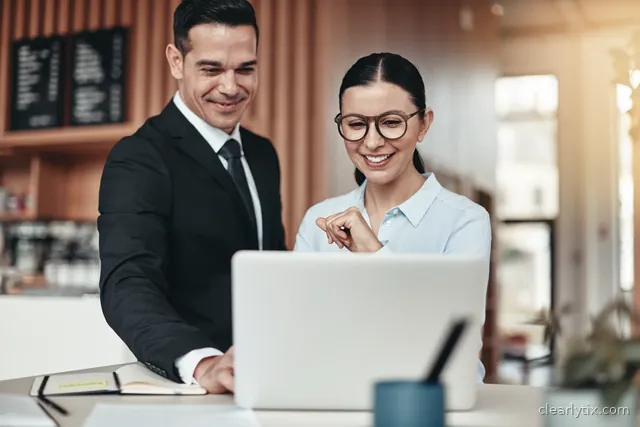 A marketing team working together in a modern office.